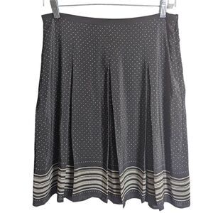 Ann Taylor LOFT Black & White Dot Stripe Silk Pleated A-Line Midi Skirt Womens 8